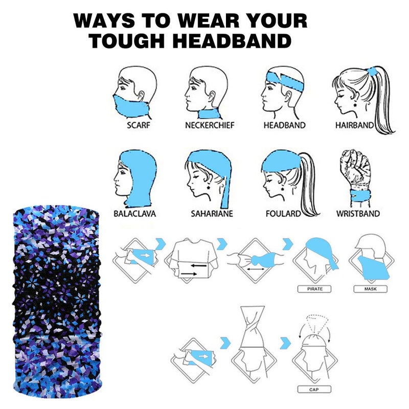 Leasinder 6pcs Magic Headband Face Mask Head Wrap Elastic Bandana Outdoor Headwear Sport Scarf Neck Gaiter UV Resistence for Workout (6pcs Blue) - Image 5